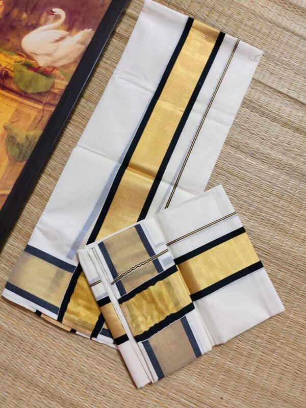Black kara and gold kasavu set mundu Tamara Weaves Australia