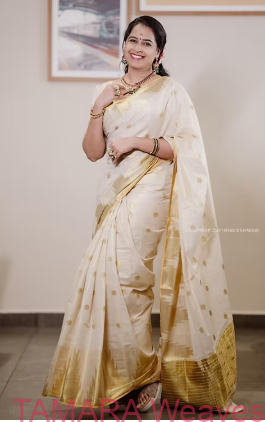 Tamara premium tissue temple saree with polka dots - very grand