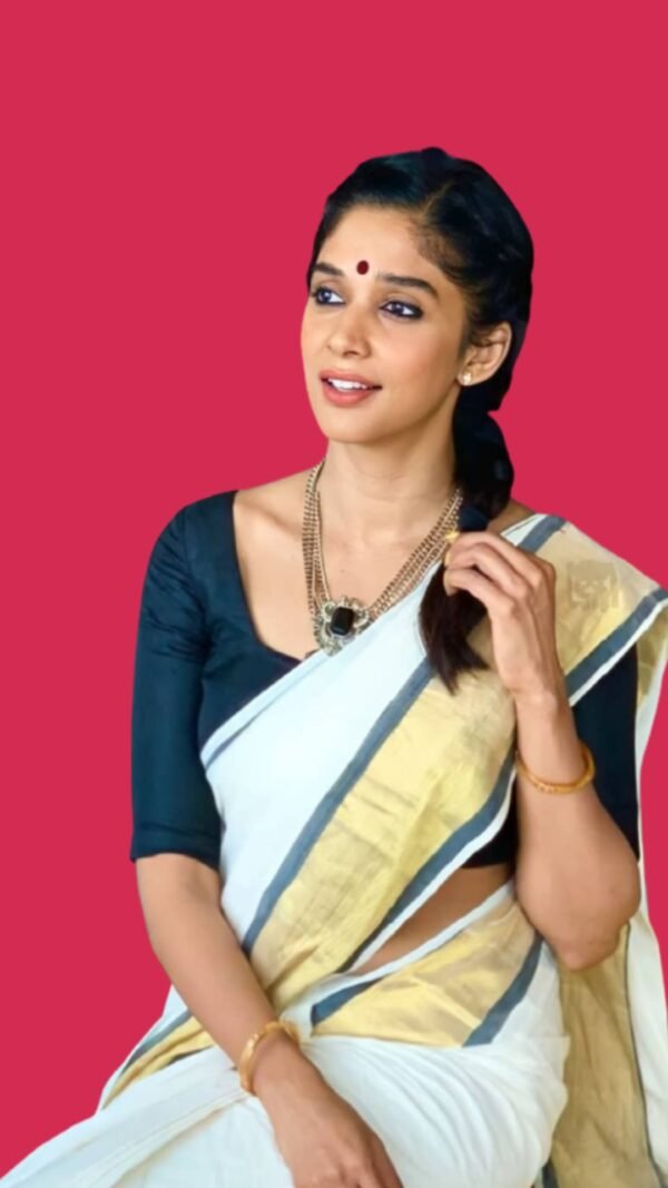 Tamara presents Nyla Usha black kara gold pure handloom kuthampully saree