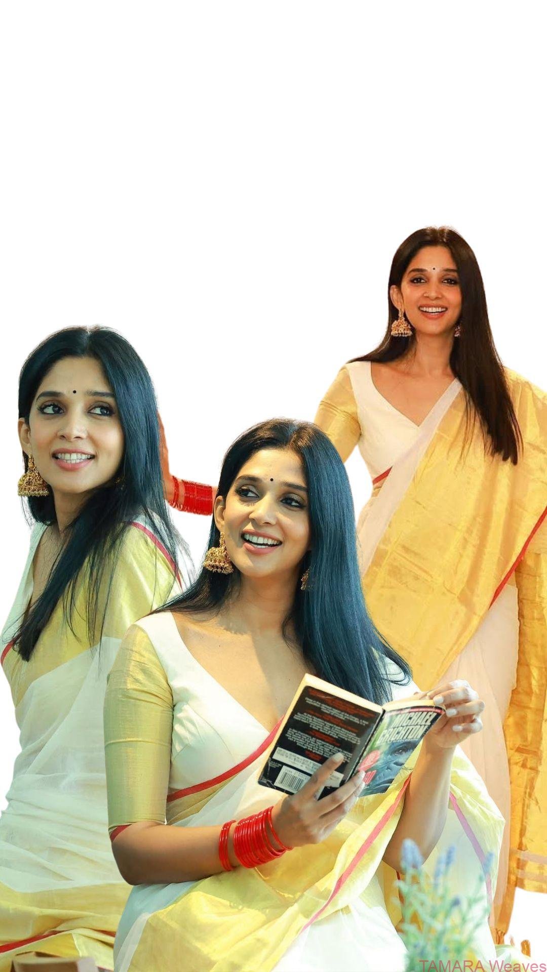 Tamara presents Nyla Usha wide border saree 7 x 14 inch kara in red and gold pure handloom kuthampully saree