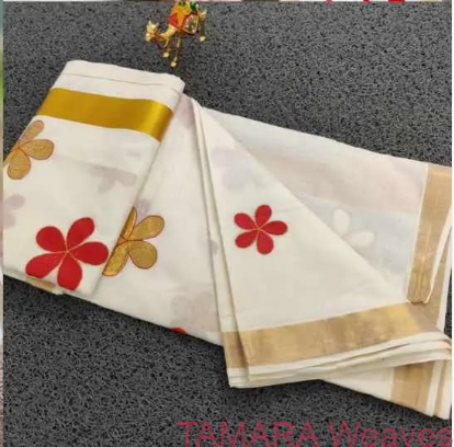 Tamara ithal saree - red and gold flower saree - Image 3