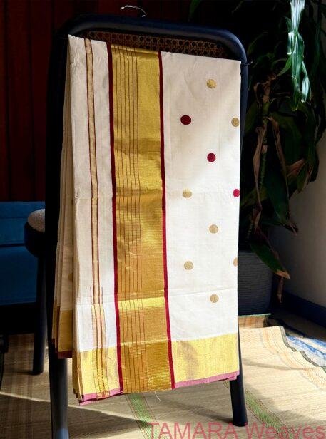 Tamara Premiun handloom polka dot saree (dark maroon kara)- KALYANI - Image 4