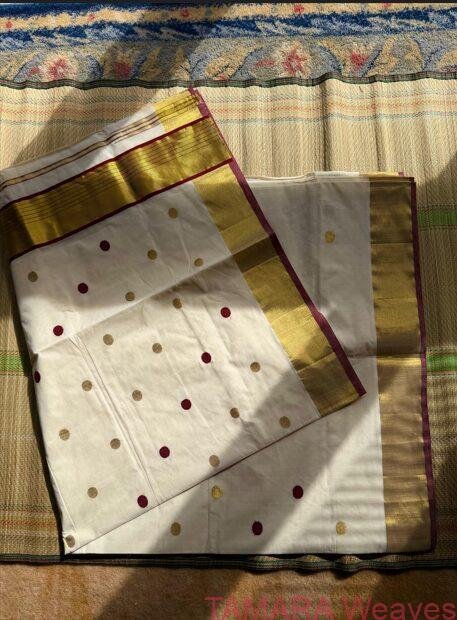 Tamara Premiun handloom polka dot saree (dark maroon kara)- KALYANI - Image 5