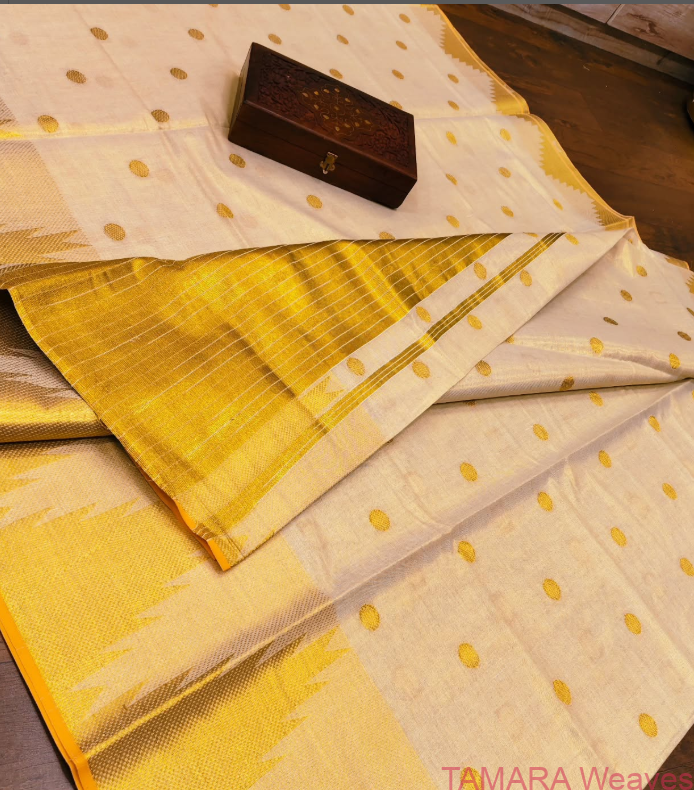 Tamara premium tissue temple saree with polka dots - very grand - Image 3