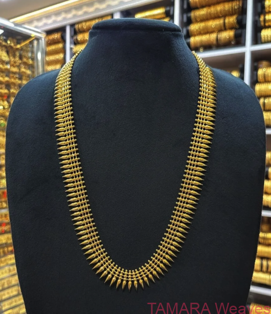 Gold replica mullamottu long necklace (Gold plated) with back chain