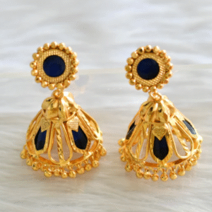 Gold tone blue nagapadam 4 petal jhumka - microplated with 18k gold
