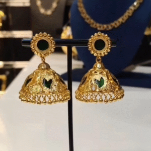 Gold tone green palakka 5 petal jhumka - microplated with 18k gold (Copy)