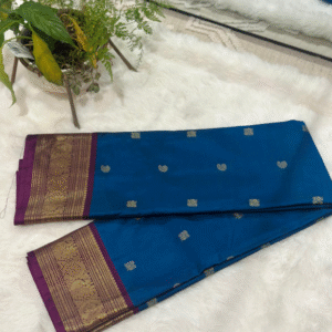Semi kanchipuram silk saree - peacock blue and magenta