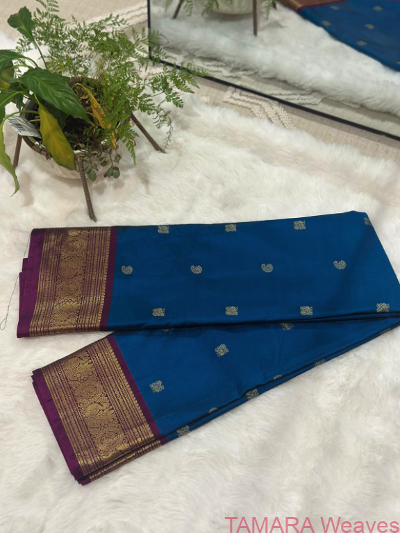 Semi kanchipuram silk saree - peacock blue and magenta