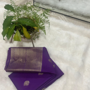 Semi kanchipuram silk saree - beautiful trending violet colour with antique gold zari and buttas all over