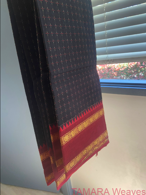 Black With Red Kanchi Cotton Saree - Ahaana Krishna inspired saree - preorder for delivery in October