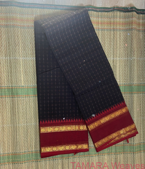 Black With Red Kanchi Cotton Saree - Ahaana Krishna inspired saree - preorder for delivery in October - Image 2