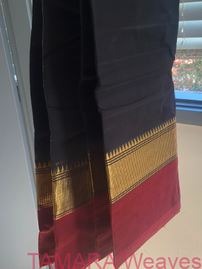 Black With Red Kanchi Cotton Saree - timeless classic and effortless drape - Image 2