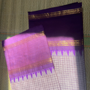 Violet gap border (featuring rudraksha border) Kanchi Cotton Saree - with checks all over the body