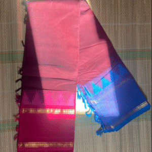 Coffee Brown Kanchi Cotton Saree - temple border, ganga jamuna border - pink and blue