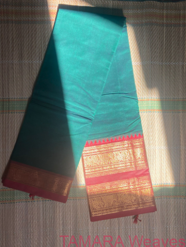 Bottle green With Red Kanchi Cotton Saree