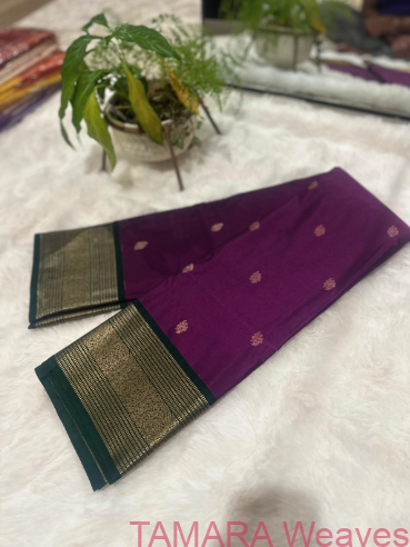 Semi kanchipuram silk saree - Magenta with dark green border