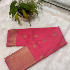 Semi kanchipuram silk saree - beautiful trending pink colour with antique gold zari and buttas all over