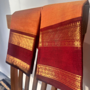Orange and Maroon gap border Kanchi Cotton Saree