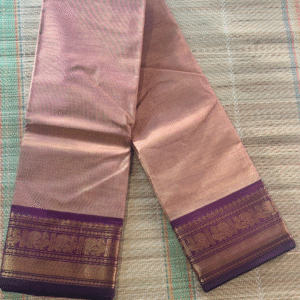 Peach with wine border (purple or orangish shade) kanchi cotton saree