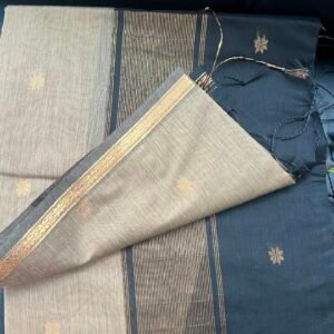 Budget Maheshwari silk cotton saree - Beige with black