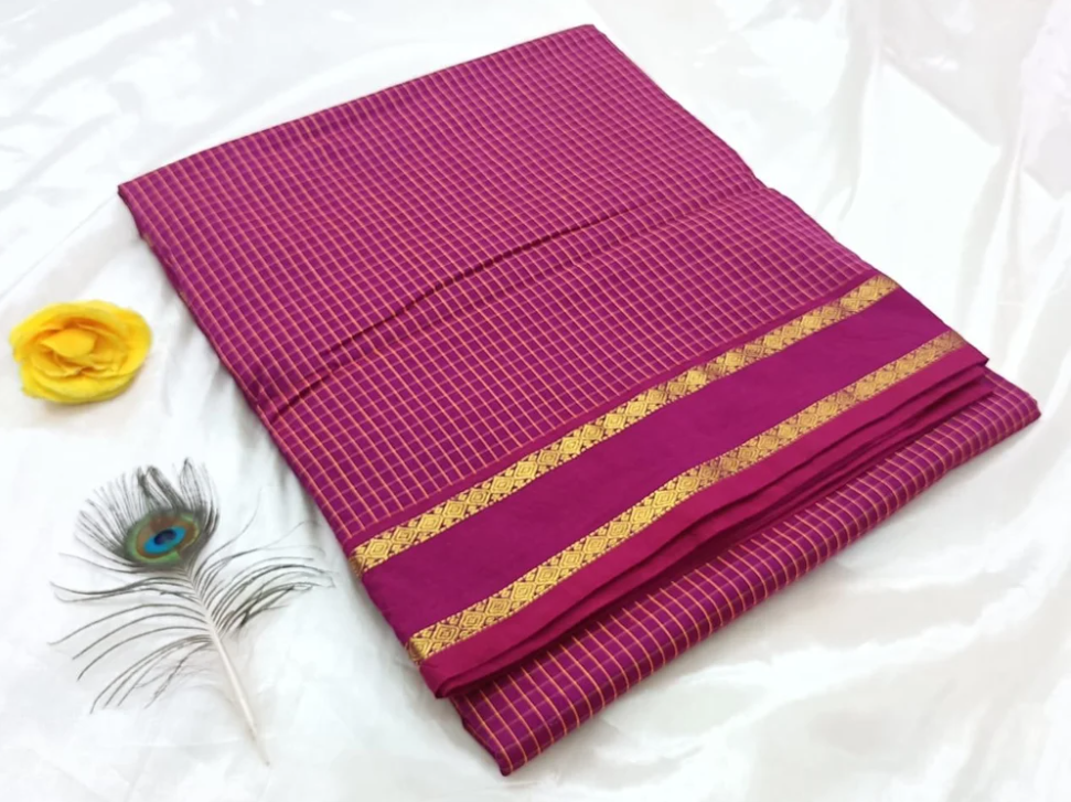 Tamara Vintage checks - stunning saree with Rudraksha zari gap border - Image 10