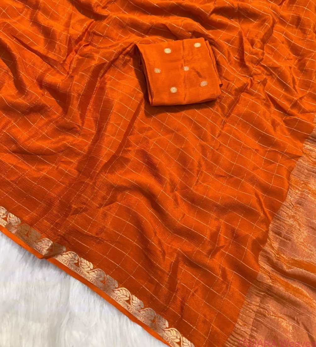 Beautiful Pure Viscose Chinon Saree With Viscose Chinnon Blouse - colours available - Image 5