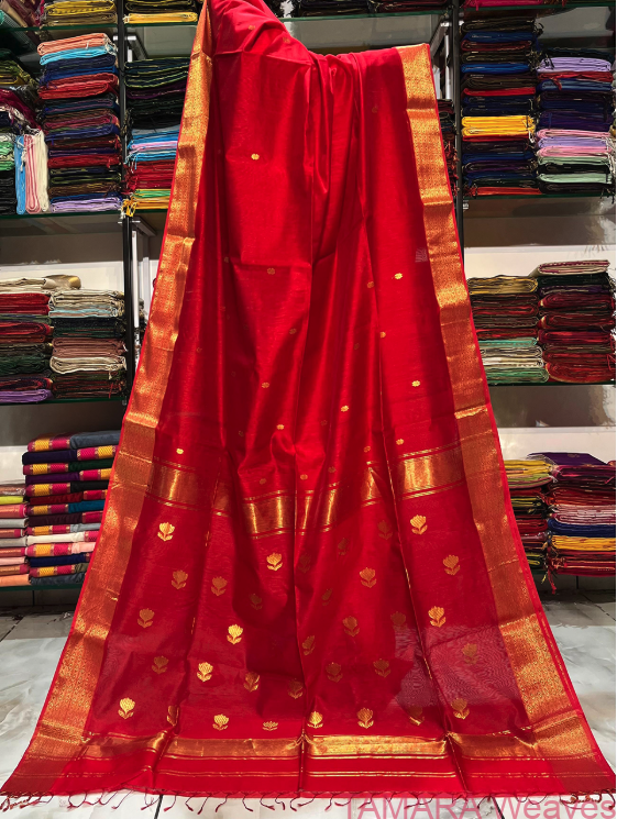 Red Maheshwari Saree - Pure handloom - Image 2