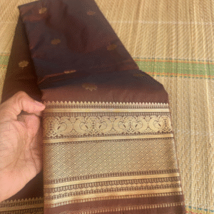 Semi kanchipuram silk saree - Coffee brown - antique gold zari