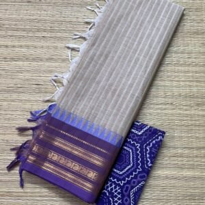 Beige With violet Kanchi Cotton Saree - with stripes all over the body