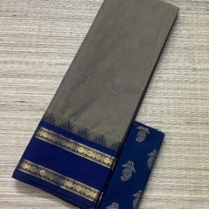 Grey with Navy blue border Kanchi cotton saree