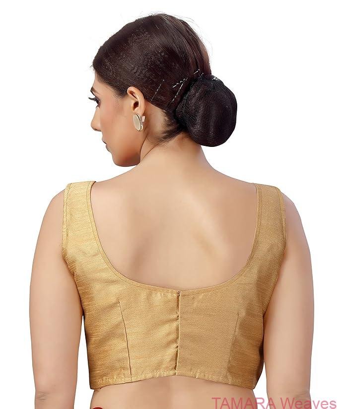 Ready to wear Saree Blouse - Gold sleeveless blouse - Image 3