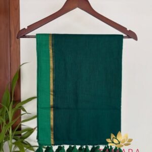 Vibrant shades of green mul cotton saree with gold zari line on border - pure cotton - Anusree inspired