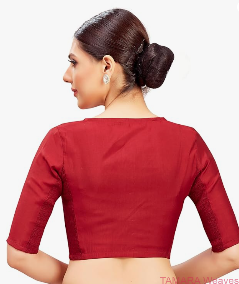 Stretchable Ready to wear Saree Blouse - Deep maroon colour - Image 3