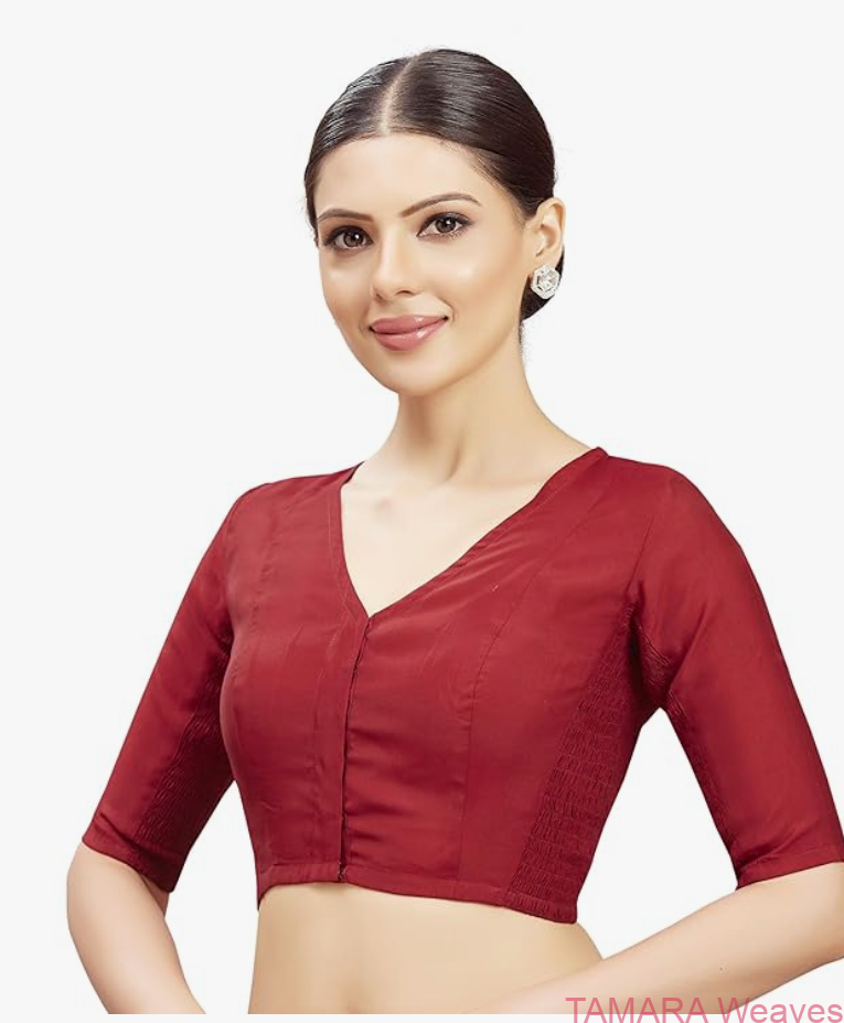Stretchable Ready to wear Saree Blouse - Deep maroon colour