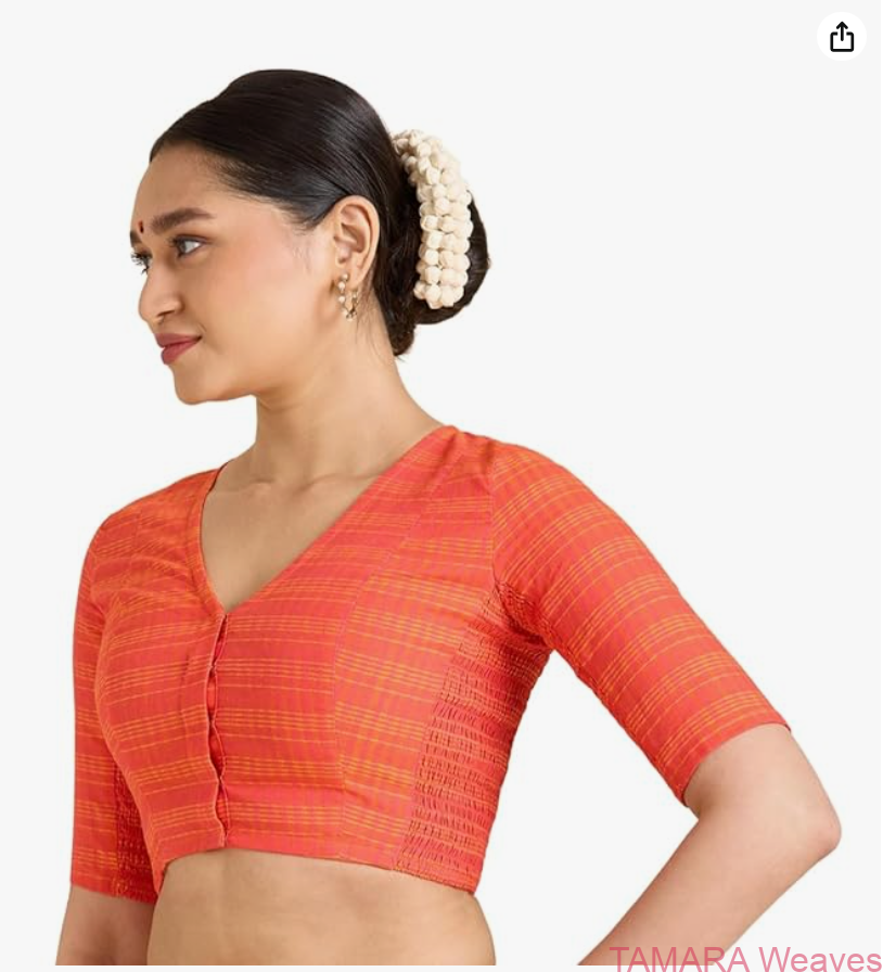 Stretchable Ready to wear Saree Blouse - Pure cotton orange colour - Image 4