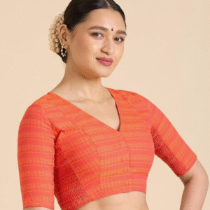 Stretchable Ready to wear Saree Blouse - Pure cotton orange colour