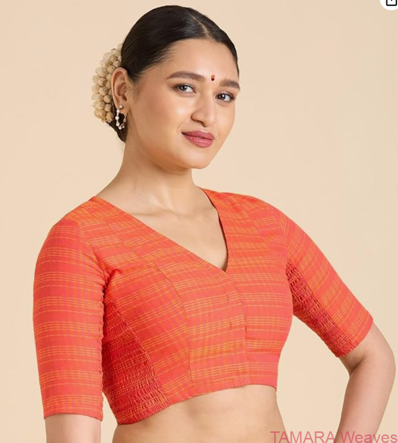Stretchable Ready to wear Saree Blouse - Pure cotton orange colour