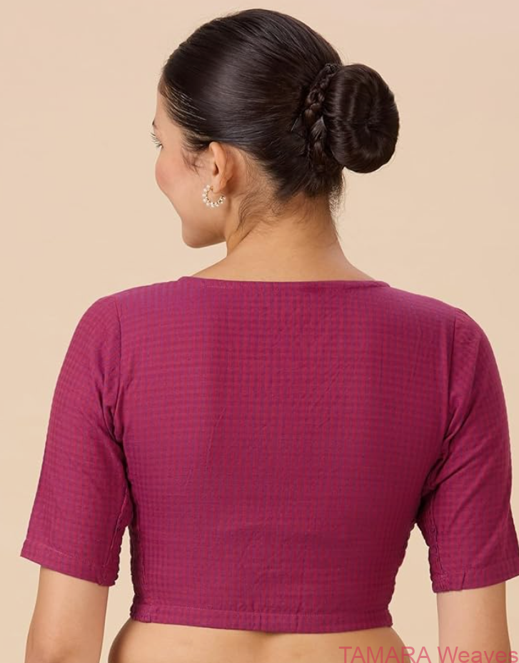 Stretchable Ready to wear Saree Blouse - Pure cotton majenta (pinkish) colour - Image 3