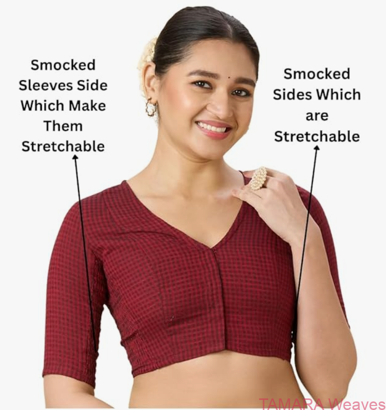 Stretchable Ready to wear Saree Blouse - Pure cotton maroon colour