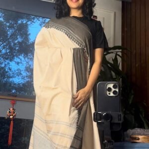 Pure Bengal Cotton Saree - Beige and Black Saree