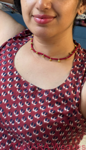 Handmade ghungroo gap necklace on a red and black adjustable thread - Image 2