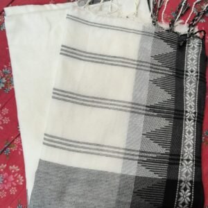 Pure Bengal Cotton Saree - White and Black temple borders