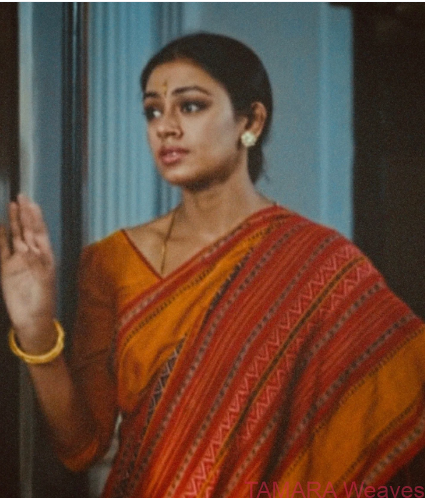 Shobana inspired Manichithrathazhu Saree - Red, Yellow Bengal Cotton - Image 3