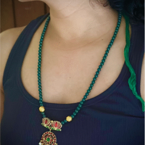 Kemp Lotus handmade green beads long necklace (haram)