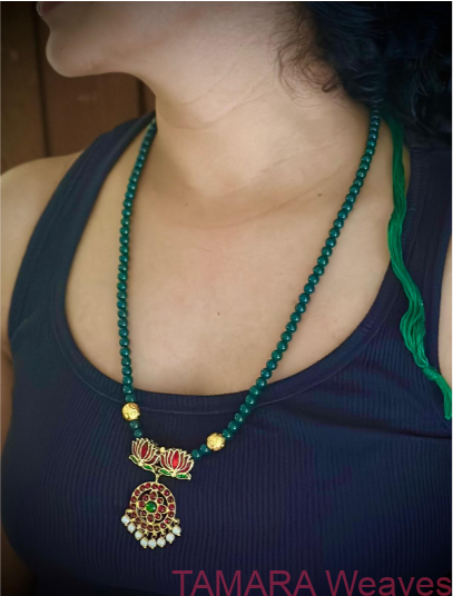 Kemp Lotus handmade green beads long necklace (haram)