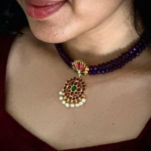 Kemp Lotus handmade violet beads choker with earrings