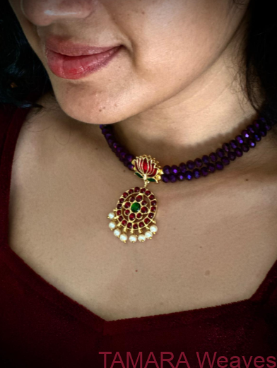 Kemp Lotus handmade violet beads choker with earrings