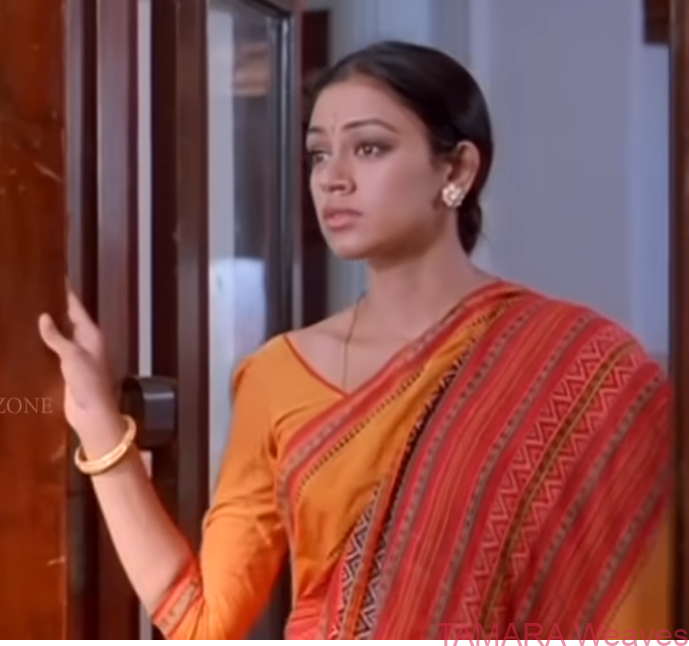 Shobana inspired Manichithrathazhu Saree - Red, Yellow Bengal Cotton