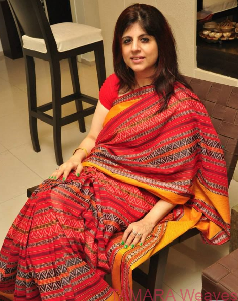 Shobana inspired Manichithrathazhu Saree - Red, Yellow Bengal Cotton - Image 4